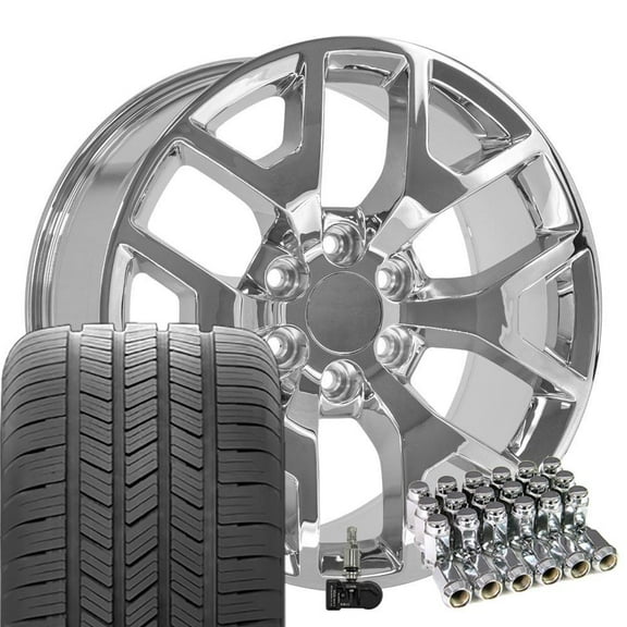 OE Wheels CV92 20 Inch Rims and Tires Fit Sierra 1500 Honeycomb Style 6x139.7 20x9 Chrome - Hollander 5656 - Eagle LS-2 275/55-20 (Set of 4)