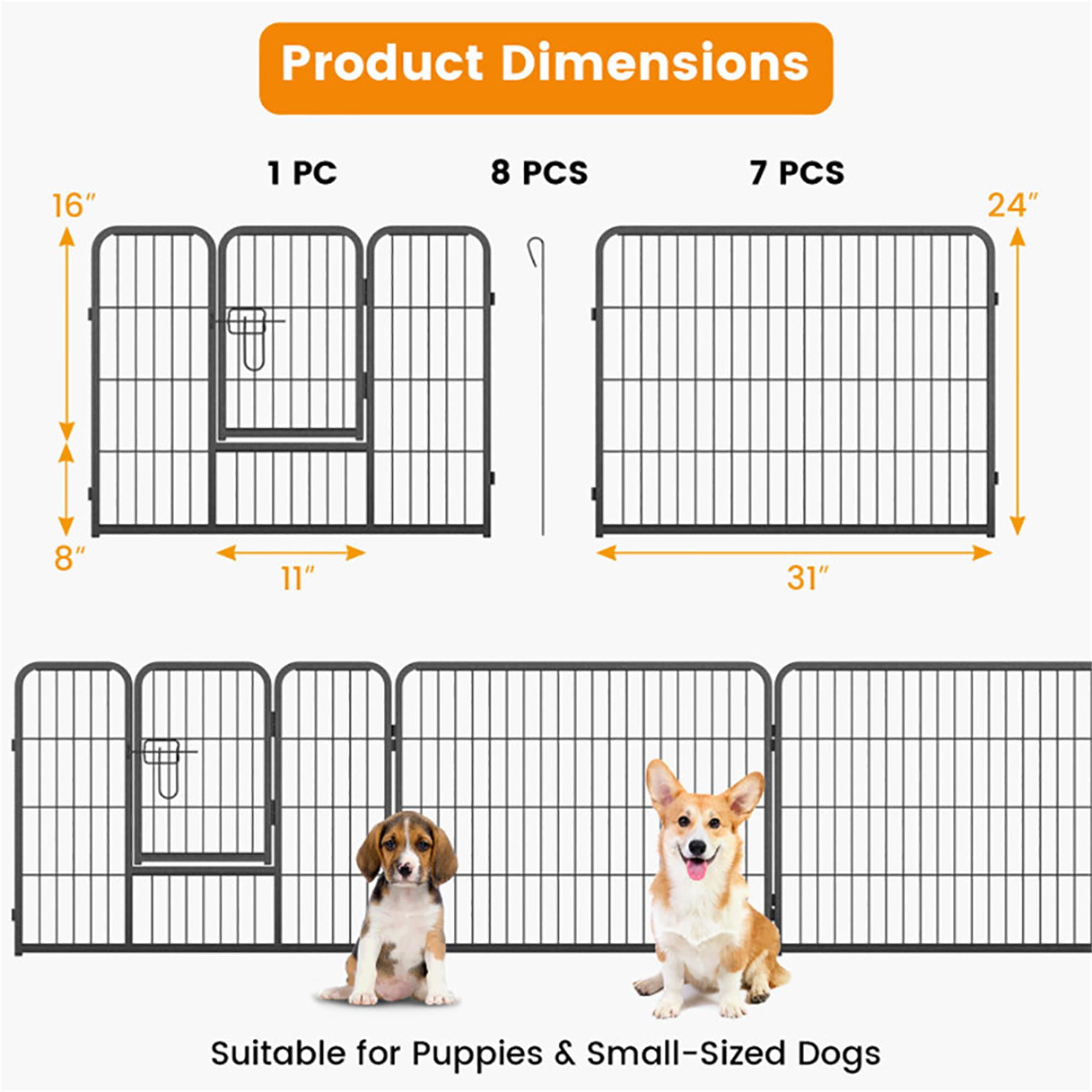 Demi Bonn 31"x24" Dog Playpen Outdoor 8-Panels Dog Pen Large Indoor Metal Puppy Pet Playpen for Small Dogs Run Fence, Black