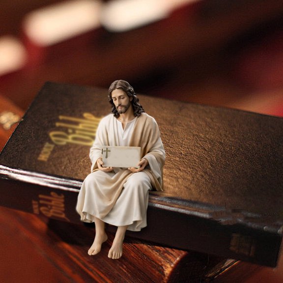 5.5" Easter Jesus Resin Desk Companion Figurine, Handmade Sitting Jesus Christ Statue, Unique Spiritual Religious Decorative Easter Gift for Car Home Office Decor
