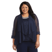 R&M Richards Sleeveless Lace Top with Beaded Neckline and Matte Jersey Chiffon Jacket Set - Plus