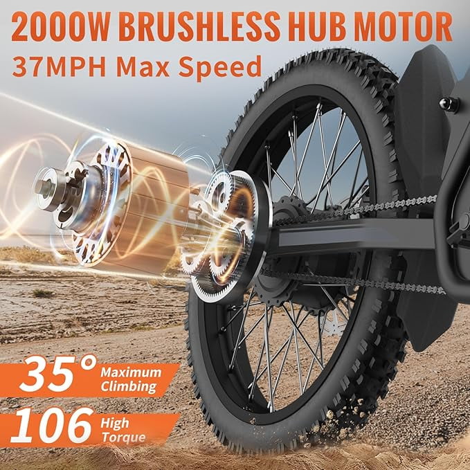 Riding'times GT73 Electric Bike for Adults,2400W UL2849 Electric Dirtbike with 25" Motorcycle Tires,48V36.4AH Dual Battery EBike,Max 37 mph & 85 mile Long Range,Dual Hydraulic Brakes&Full Suspension