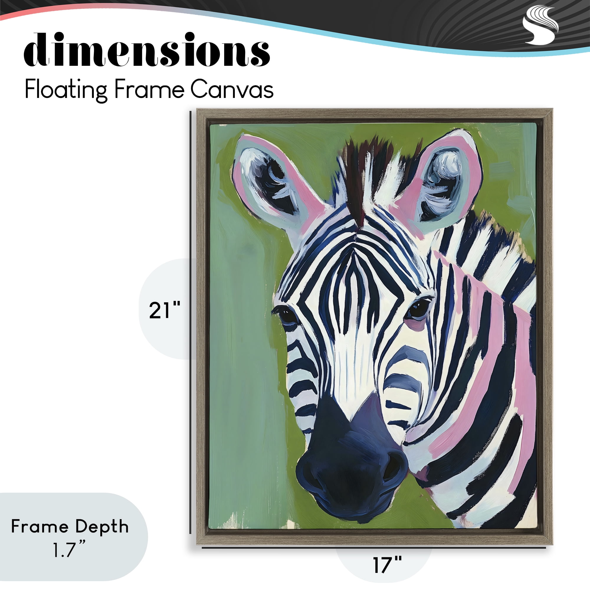 Stupell Industries Funky Zebra over Green Brown Framed Floater Canvas Wall Art, design by The Prints Vibe