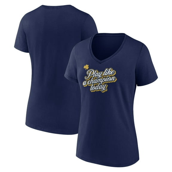 Women's Navy Notre Dame Fighting Irish Play Like a Champion Today Fashion V-Neck T-Shirt