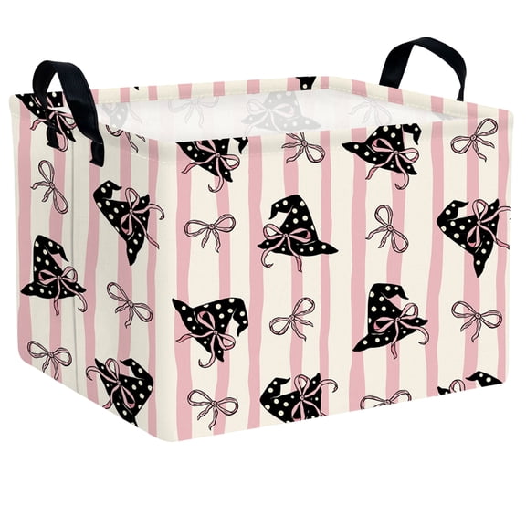 MYFLOCY Halloween Gift Basket for Kids Foldable Baby Candy Storage Bin Party Decor(Pink Bow Black Hat)