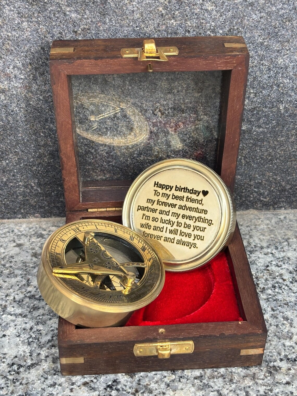 Brass Compass with Wooden Box Engraved Compass Personalized Gift for Husband Boyfriend | Nautical Decor Birthday Anniversary Gift