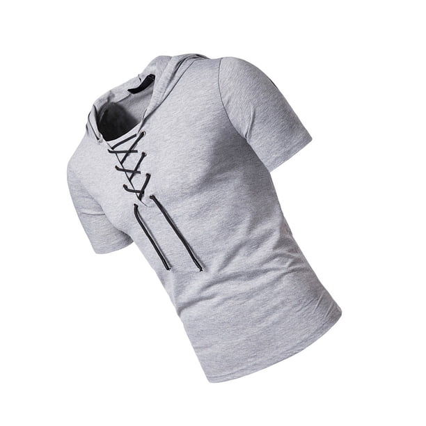 Sudaderas con capucha de manga corta Qarigey para hombres gris claro S Type2 NO2