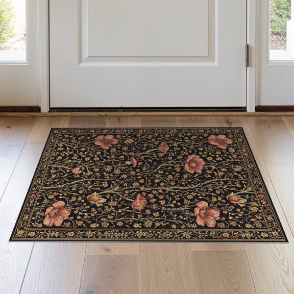 ODIKA 2'x3' Washable Accent Rug Dining Under Funky Botanical Woodland Academia Scroll Table Alfombras for Bedroom, Nursery, RV, Pet Friendly, Bedside Mat