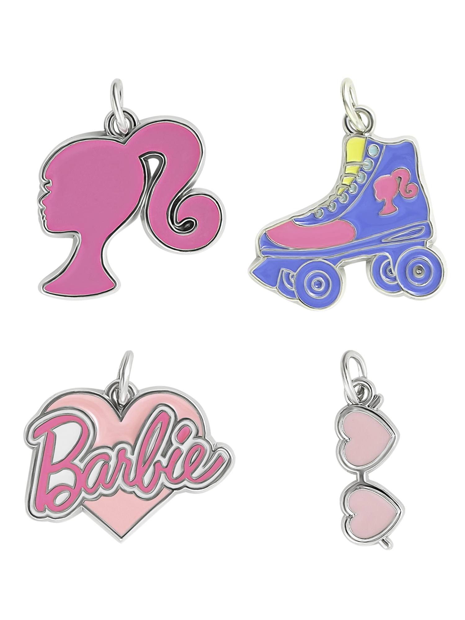 Mattel- Barbie Girl's/Tween 4-Piece Silver-Tone Metal, Enamel Charm Set