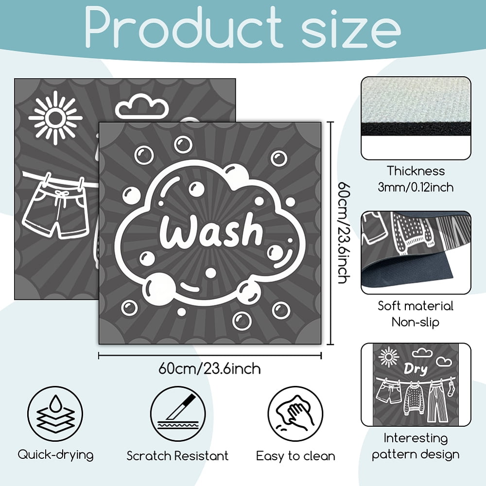 2Pcs Laundry Room Washer Dryer Dust Cover Mat 23.6x23.6inch Wash and Dry Text Washing Machine Top Protector Pads Non Slip Washing Dryer Dust Cover