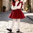 thumbnail image 6 of Girl Corduroy Suspender Skirt, Ruffled Shoulder Straps A-Line Pinafore Skirt, Elastic Waist Flowy Overall Skirt Red 2-3 Years, 6 of 9