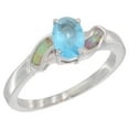 thumbnail image 1 of 925 Sterling Silver Synthetic Pink Opal CZ Blue Topaz Oval Ring 10mm, 1 of 1