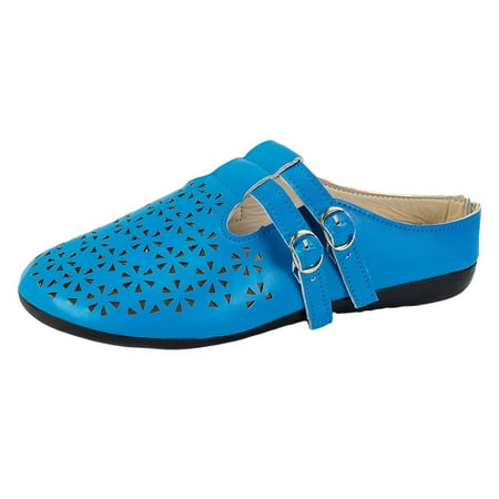 

Hvyesh Closed Toe Mules Sandals for Women Casual Summer Hollow Out Shoes Slip On Comfort Walking Flats Leather Vintage Wedge Sandals Outdoor Shoes