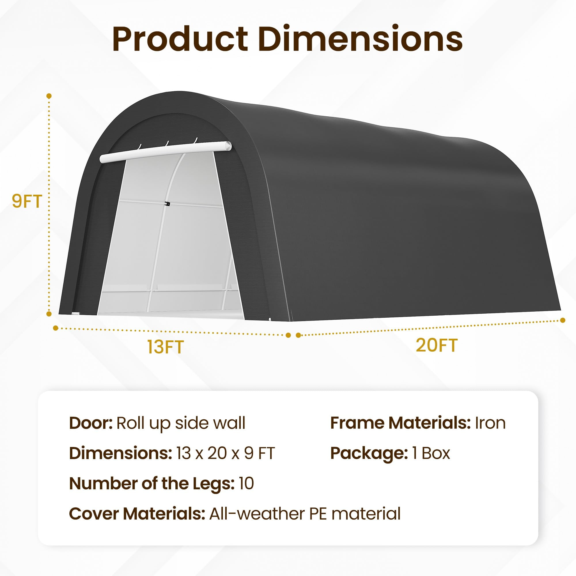 May in Color 13‘x20’ Metal Heavy Duty Portable Outdoor Garage Carport with 2 Roll-up Door, Waterproof Car Tent for Vehicles and Storage