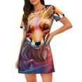 thumbnail image 1 of Balery Color Splash Fox Portrait Camisón de manga corta con cuello redondo para mujer, cómodo y elegante., 1 of 6