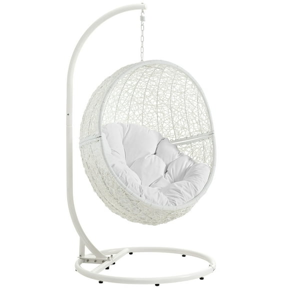 Modern Contemporary Urban Design Outdoor Patio Balcony Swing Chair, White, Rattan