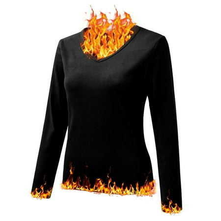 Clearance! Delayuji Women Thermal Top Crew Neck Fleece Lined Thermal Thermal Underwear Slim Tops Long Sleeve Thermal Shirts Winter Tops Womens Thermal Tops Long Sleeve Black Xl