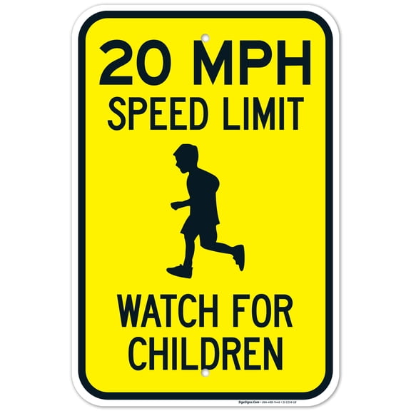 20 MPH Speed Limit Watch For Children Sign, Traffic Sign, 12x18 Aluminum