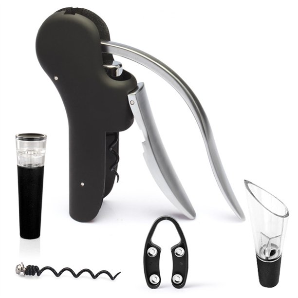Aleación de zinc Metal Champagne Abrebotellas de vino Bar Sacacorchos Portátil Pro Bebidas Cocina Utensilios de cocina Suministros para fiestas Regalo Negro 5 piezas sidaley HA009138-02