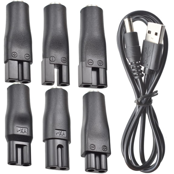 7 PCS Power Cord 5V Replacement Charger USB Adapter Suitable for Electric Hair Clippers, Beard Trimmers, Shavers, Beauty Instruments, Desk Lamps, Purifiers.