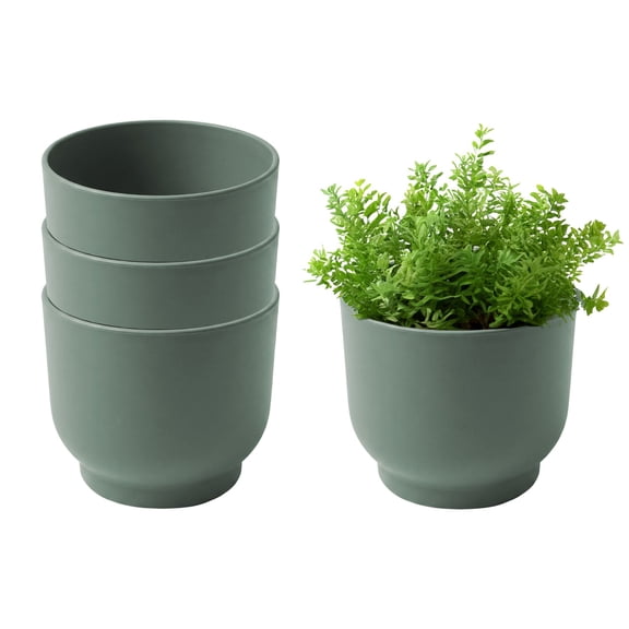 Bloem Enzo 6" Plastic Round Decorative Planter, Basil, 4-Pack