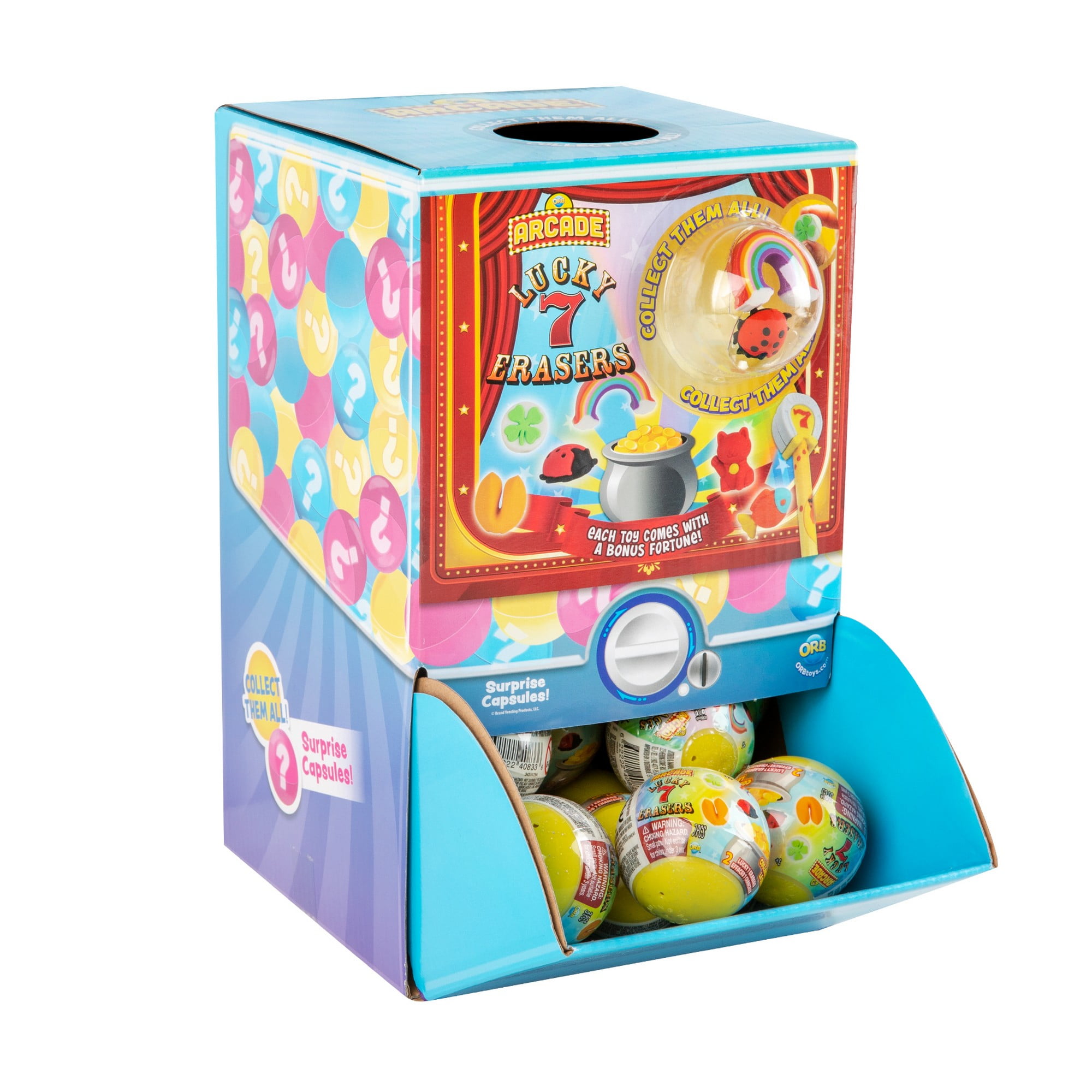 ORB Arcade Lucky 7 Pencil Top Erasers w/ Fortune Surprise Capsules 48