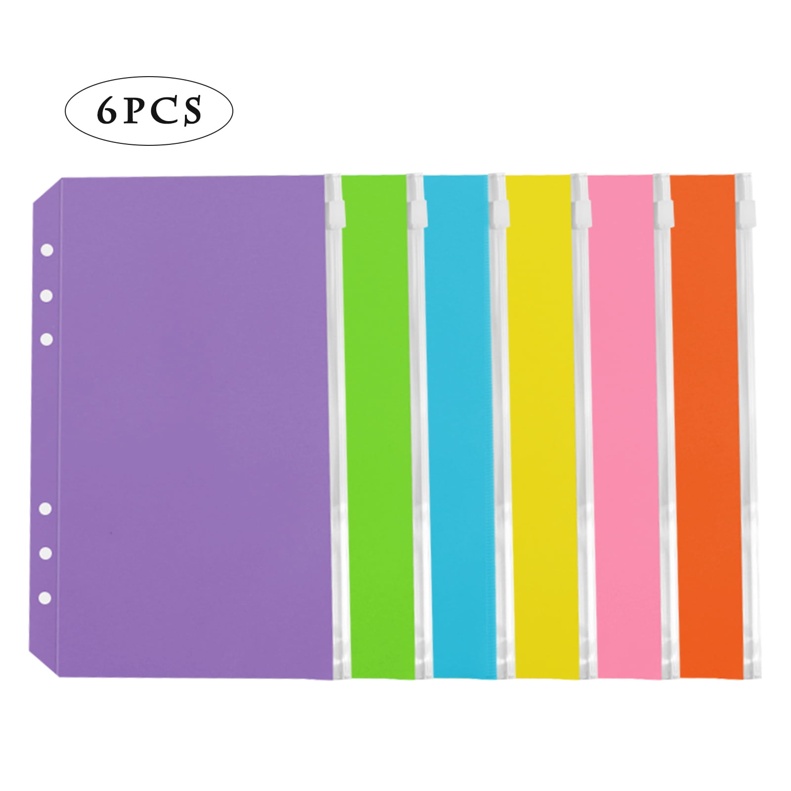 6pcs PVC Bag Binder Zipper File Bags Plastic White Waterproof Solid Color Folder 