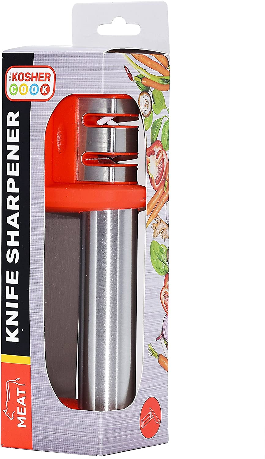 The Kosher Cook, 8.5" Kitchen Chef Straight and Serrated Knife Sharpener - Red