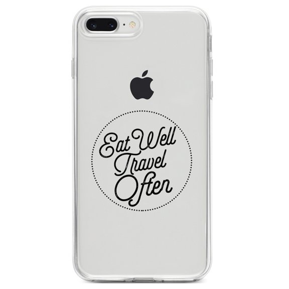 DistinctInk Clear Shockproof Hybrid Case for iPhone 7 PLUS / 8 PLUS (5.5" Screen) TPU Bumper Acrylic Back Tempered Glass Screen Protector - Eat Well, Travel Often