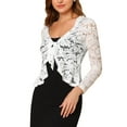 thumbnail image 5 of INSPIRE CHIC Valentine's Day Women's Floral Lace Cardigans Tie Front Ruffled Hem Sheer Crop Bolero Shrug XS White, 5 of 9