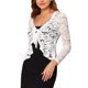 thumbnail image 4 of Cárdigan de encaje floral para mujeres INSPIRE CHIC con lazo en la parte delantera, dobladillo con volantes, bolero corto transparente, 3XL, blanco, 4 of 7