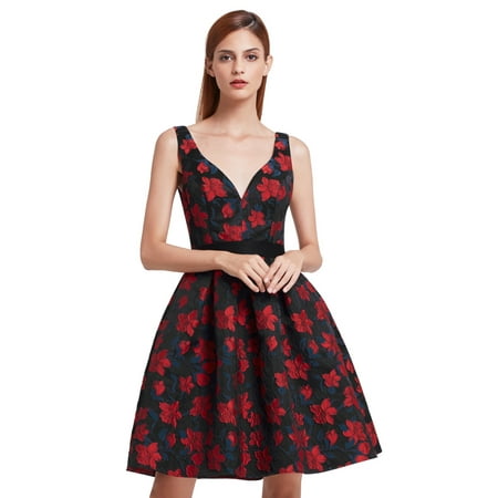 Ever-Pretty Women's Sexy V Neck Fit and Flare Floral Evening Party Cocktail Dresses for Women 05946 US 4