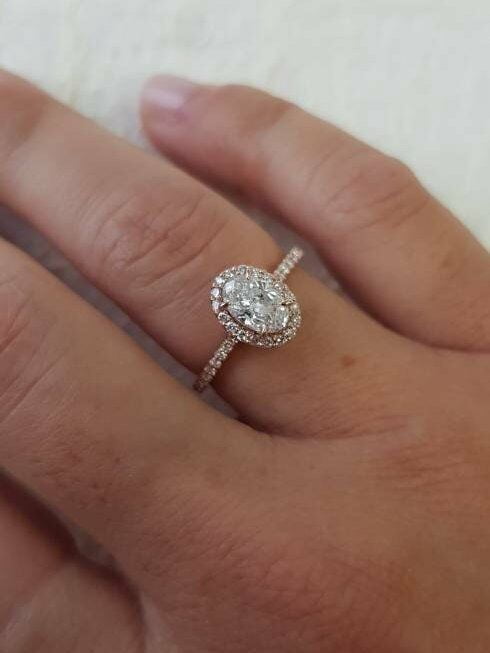 HeartsAndYou 2.3ct Oval Cut Moissanite Accent Solitaire Engagement Ring for Women 18k Rose Gold over Silver