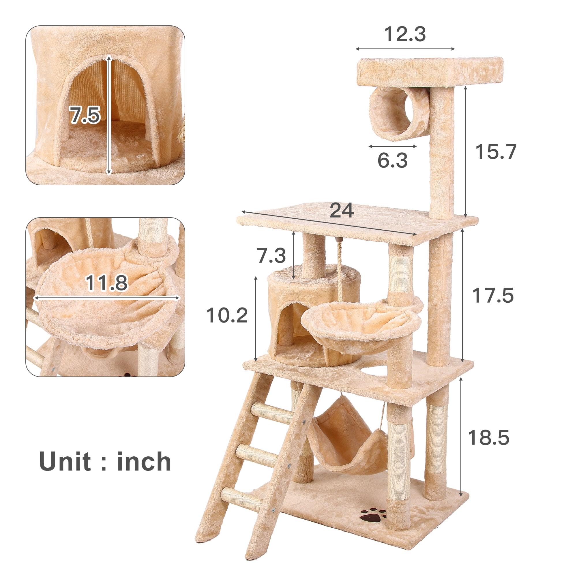 Pefilos 55" Cat Tree Furniture Cat Condo for Large Cats, Indoor Cat Tree Houses with Hammock, Kittens Tower for Adult Cats and Pets, Beige Pefilos 55" Cat Tree Furniture Cat Condo for Large Cats, Indoor Cat Tree Houses with Hammock, Kittens Tower for Adult Cats and Pets, Beige