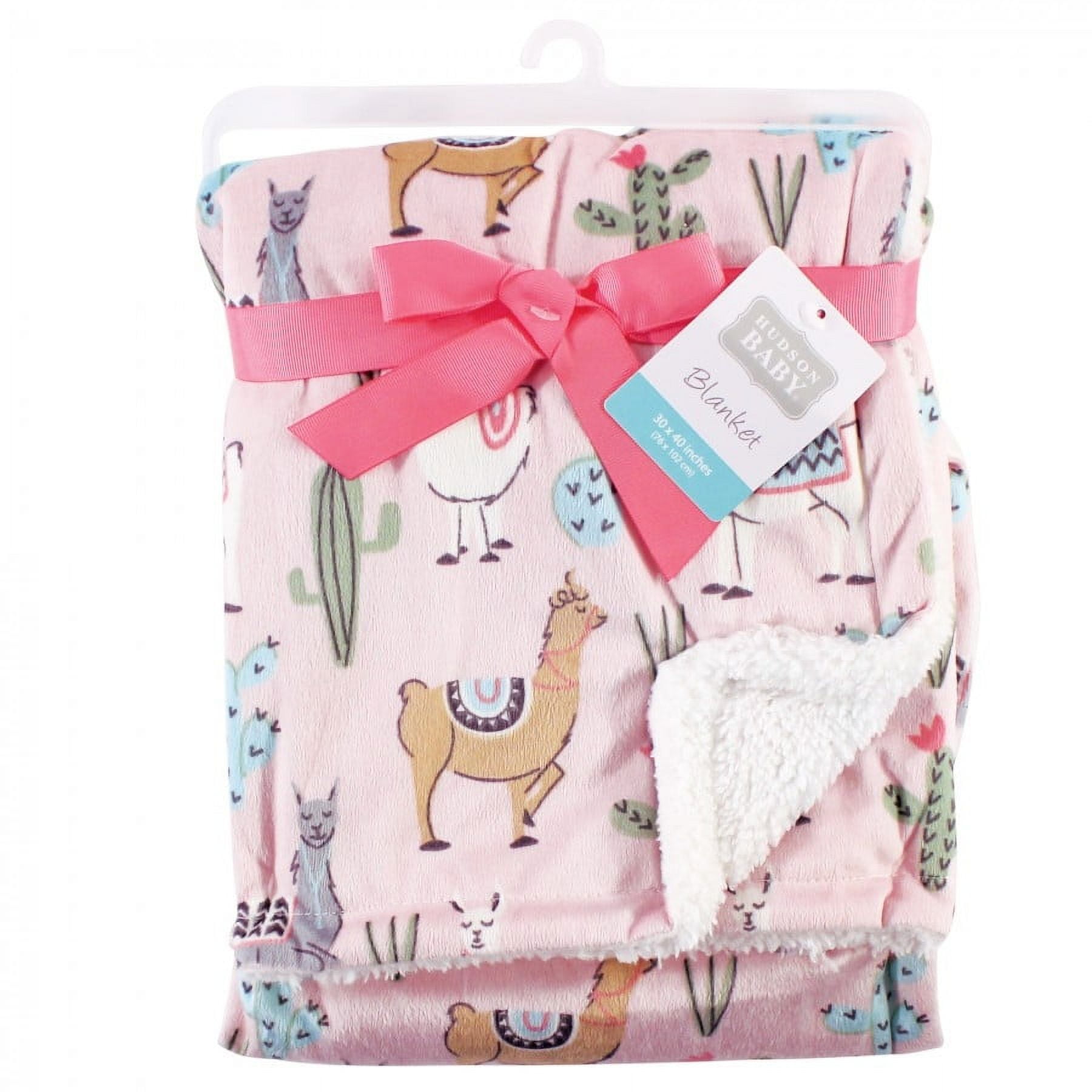Hudson Baby Infant Girl Plush Blanket with Faux Shearling Back, Llama, One Size