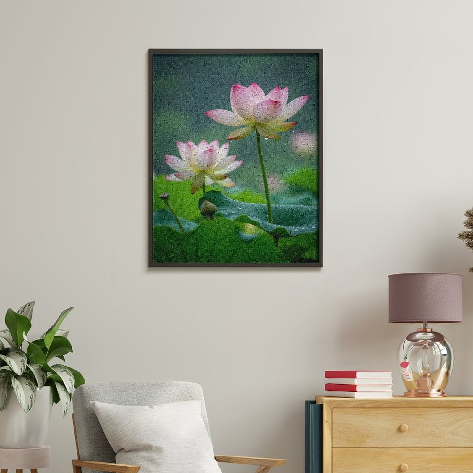 Paint By Numbers Kit for Adults Beginner - DIY Lotus Flowers In Rain Scene Canvas Painting Kits for Adults, Frameless Paint By Number for Adults for Home Wall Decor 16x20 Inch