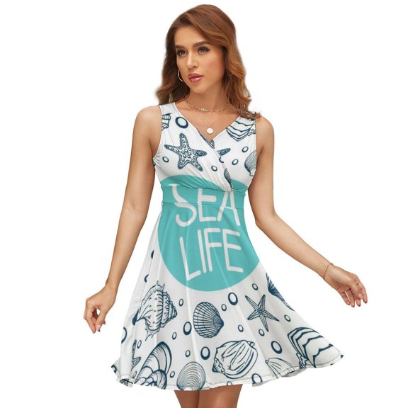 Seashells, Summer, Holidays Women's Tank Dress V Neck Sleeveless Summer Sundress