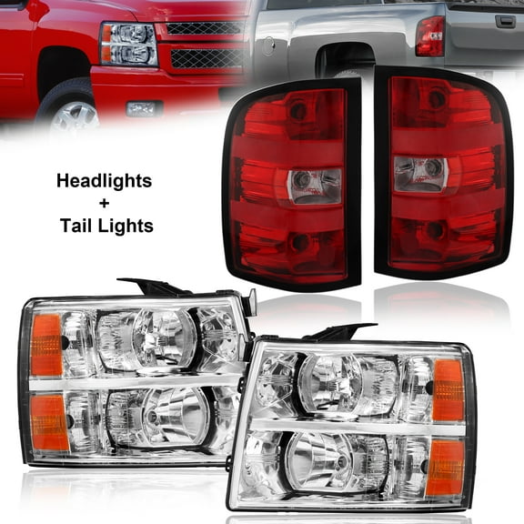 4PCS Headlights & Tail Lights For 2007-2013 Chevy Silverado 1500 2500HD 3500HD