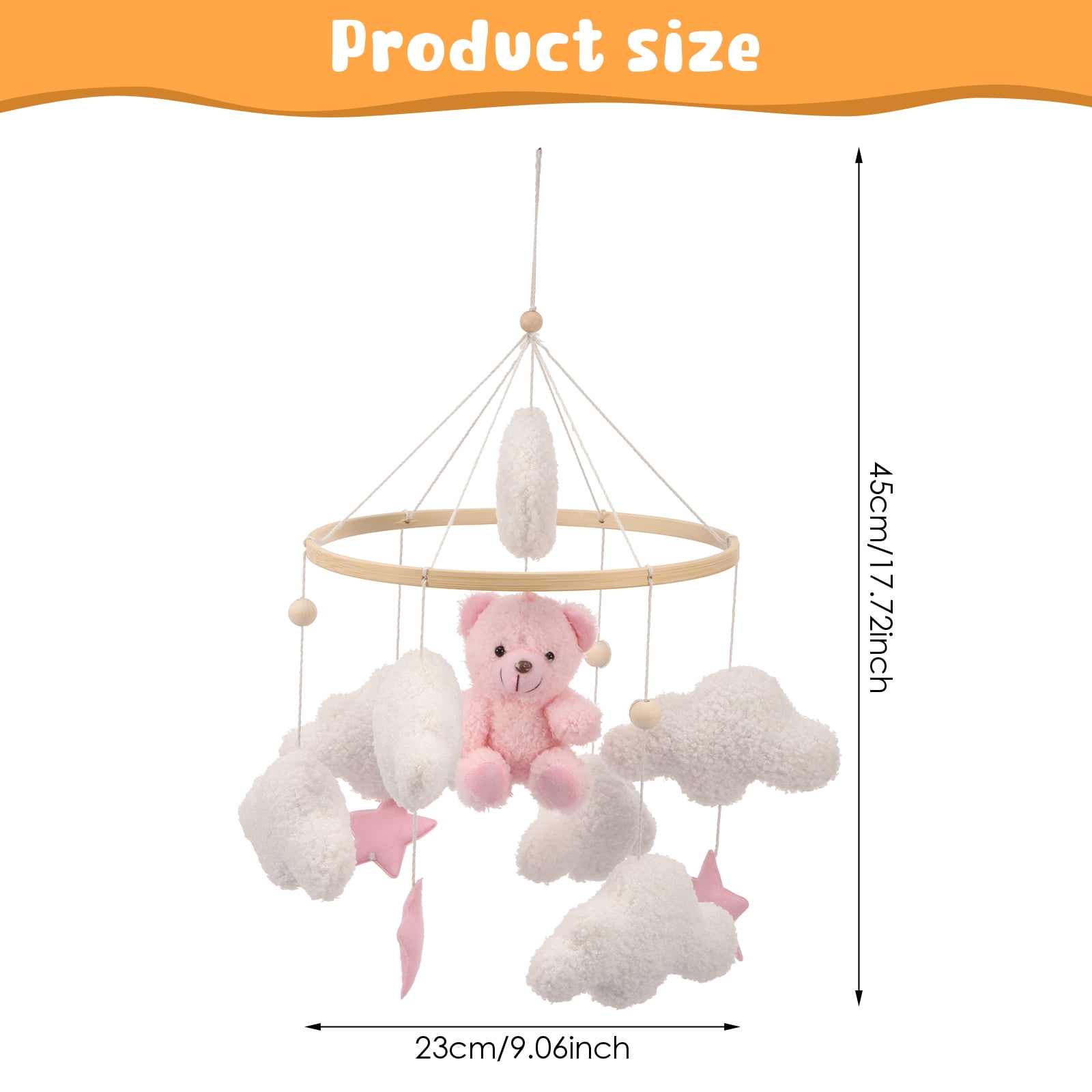 Baby Crib Mobile Soft Plush and Wood Nursery Mobile Cute Baby Bed Bell Charming Nursery Decor for Infant Newborn Boy Girl
