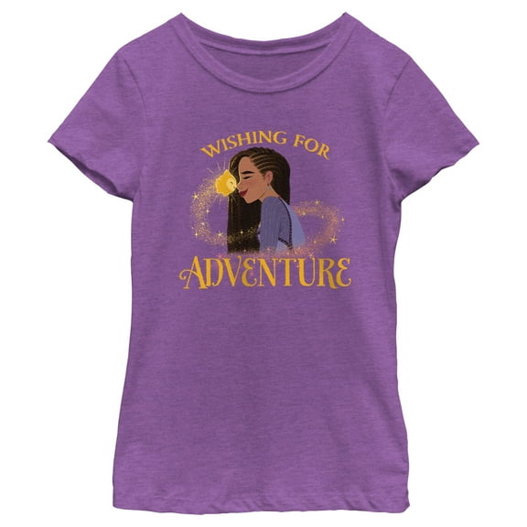 Girl's Disney Wish Asha Wishing For Adventure  T-Shirt - Purple Berry - X Large