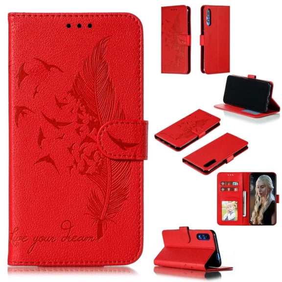 Feather Pattern Litchi Texture Horizontal Flip Leather Case with Wallet & Holder & Card Slots