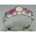 thumbnail image 3 of LBG British Made 10k White Gold Natural Opal & Ruby Womens Trilogy Ring - 33 size options - Sizes 4 to 12 Available, 3 of 7