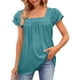 thumbnail image 1 of Top de manga corta de encaje para mujer, blusa holgada informal de Color liso con mangas con volantes, blusa plisada para trabajo de oficina, verde turquesa S, 1 of 2