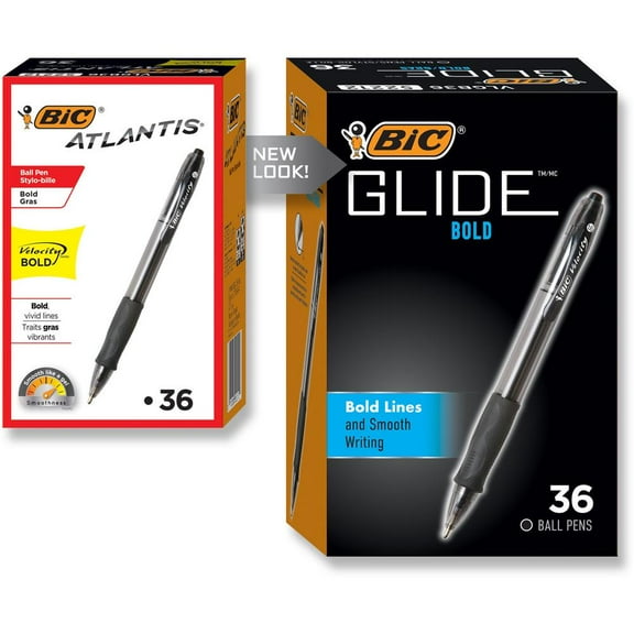 BIC GLIDE Bold Ballpoint Pen Value Pack, Retractable, Bold 1.6 mm, Black Ink, Black Barrel, 36/Pack