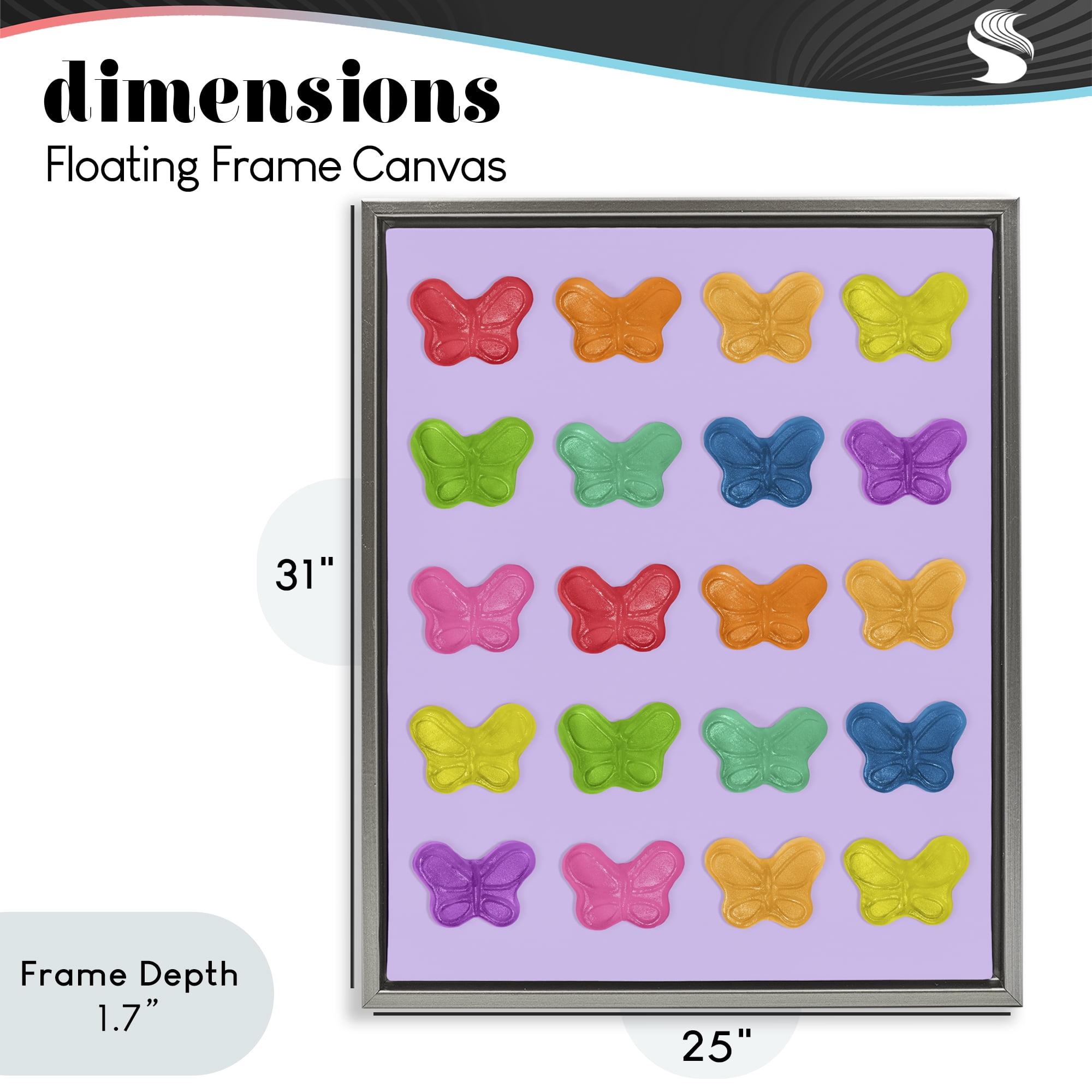 Stupell Industries Colorful Butterflies on Lilac Gray Framed Floater Canvas Wall Art, design by LISH Creative