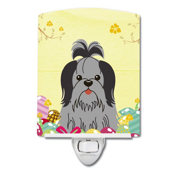 Easter Eggs Shih Tzu Black Silver Ceramic Night Light