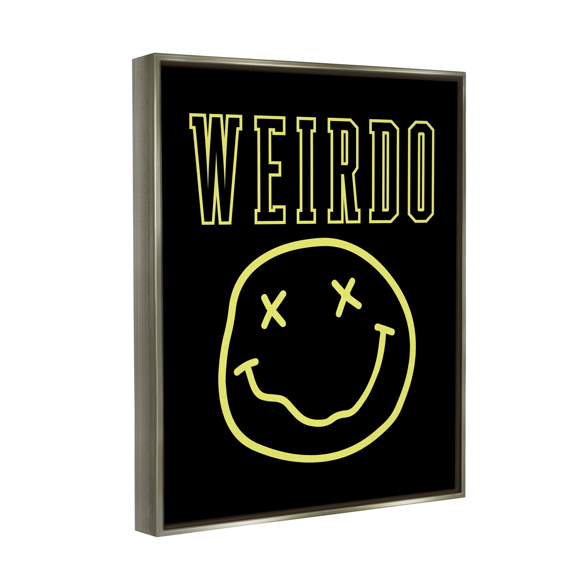 Stupell Industries Weirdo Phrase with Smiley Abstract Painting Gray Floater Framed Canvas Art Print Wall Art, 25 x 31