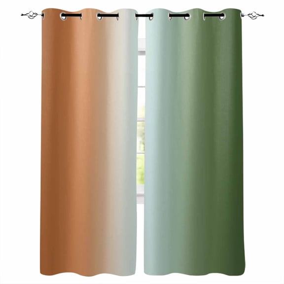 Sage Green Orange Ombre Blackout Curtains for Bedroom/Living Room, Thermal Insulated Kitchen Curtains, Abstract Modern Art Aesthetics Grommet Darkening Window Treatment Drapes 42"x84"x2