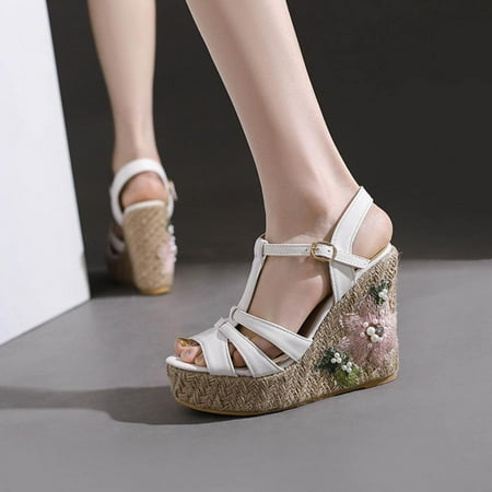 

Tdoqot Wedge Sandals for Women- Dressy Summer Comfy Womens Sandals White Size 6.5