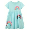thumbnail image 2 of ATAIKU 2-7T Toddler Girls Short Sleeve Dress 100% Cotton Sequin Rainbow Casual Summer Appliques Shirt Jersey Dresses, 2 of 10