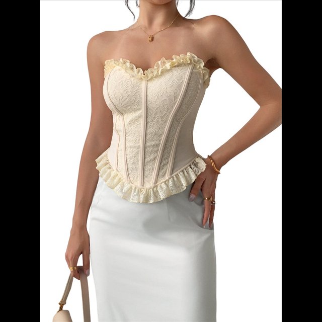 Tops de Sujetador para Mujer con Retazos de Encaje y Cintura Adelgazante para Usar Como Prenda Exterior Albaricoque L